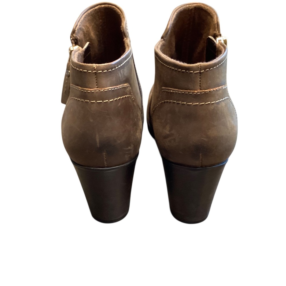 Clarks Verona Brown Leather Ankle Boots Side Zip Block Heel 8.5M Western EUC - Picture 5 of 8